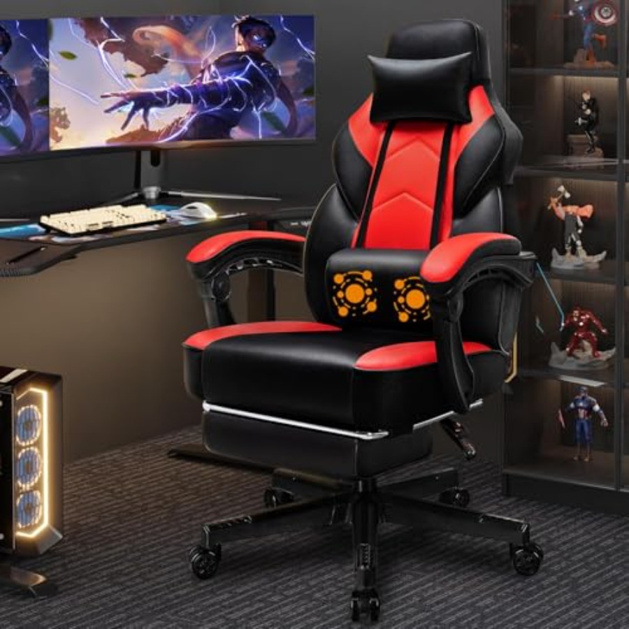 Gaming Chair - Chaise de jeu avec repose-pieds, support